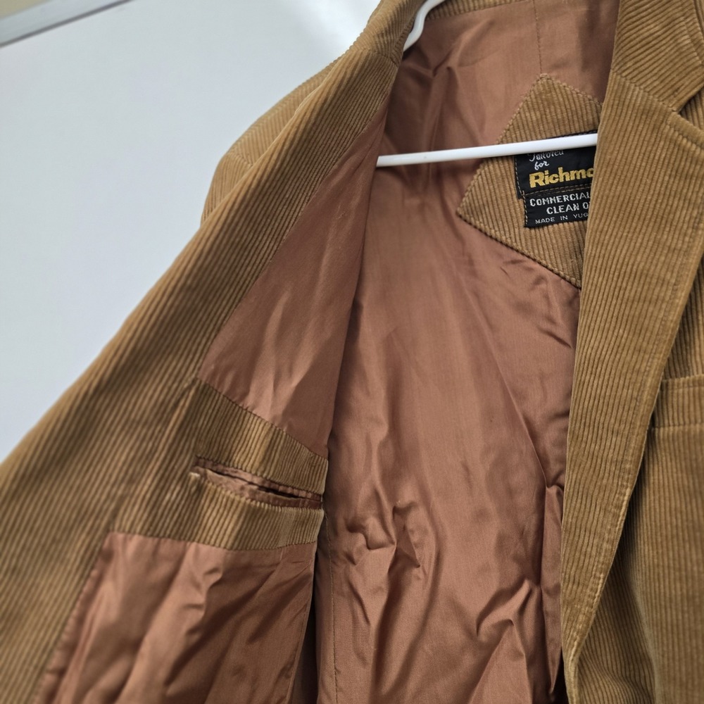 Vintage Richman Sport Coat Mens 39 L Camel Tan Corduroy Western Elbow Patch - Picture 10 of 11